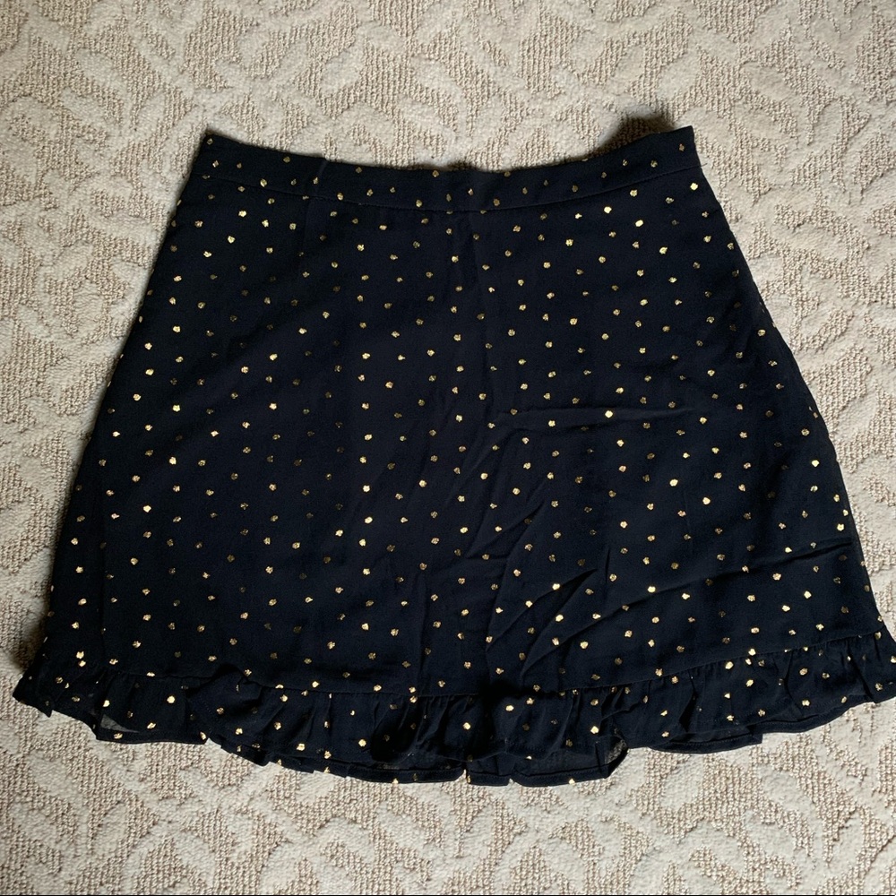 Sadie & Sage black mini skirt w gold polka dots